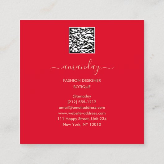 Mode Ontwerper Winkelwinkel QR Code Logo Gold Red Vierkante Visitekaartje (Achterkant)