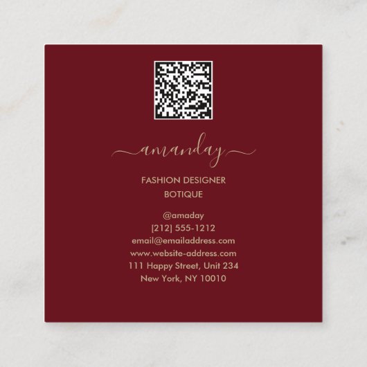 Mode Ontwerper Winkelwinkel QR Code Logo Gold Red Vierkante Visitekaartje (Achterkant)