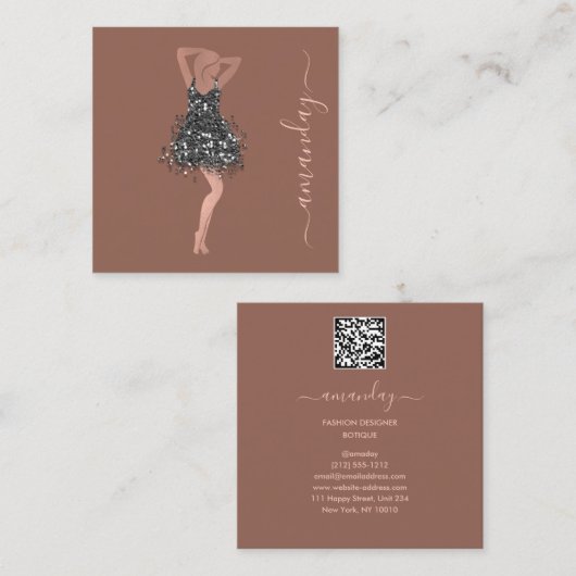 Mode Ontwerper Winkelwinkel QRCode Logo Glam Vierkante Visitekaartje (Voorkant / Achterkant)