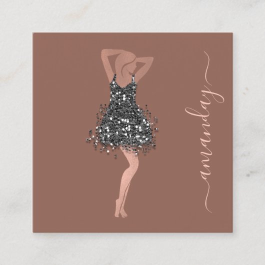 Mode Ontwerper Winkelwinkel QRCode Logo Glam Vierkante Visitekaartje (Voorkant)