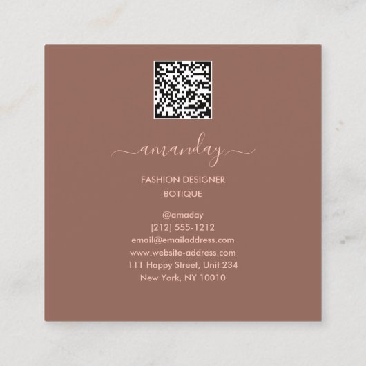 Mode Ontwerper Winkelwinkel QRCode Logo Glam Vierkante Visitekaartje (Achterkant)