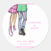 Mode paar rode kreeft Douche bruiloft gunsten Ronde Sticker (Voorkant)