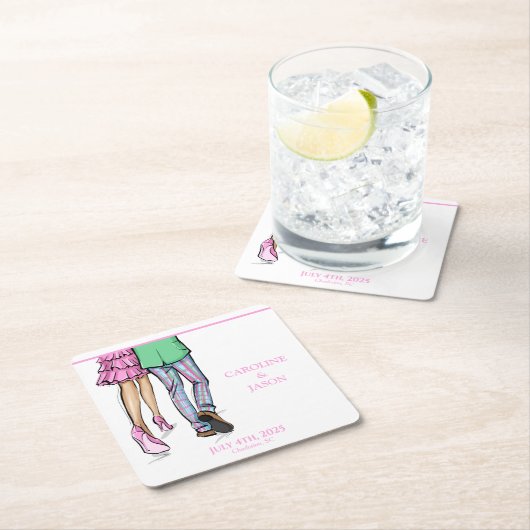 Mode paar rode kreeft Douche bruiloft Kartonnen Onderzetters (Insitu)