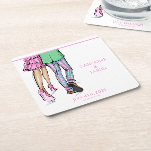 Mode paar rode kreeft Douche bruiloft Kartonnen Onderzetters (Schuin)