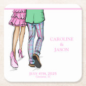 Mode paar rode kreeft Douche bruiloft Kartonnen Onderzetters (Voorkant)