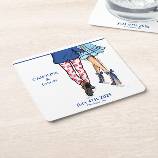 Mode paar rode kreeft Douche bruiloft Kartonnen Onderzetters (Schuin)