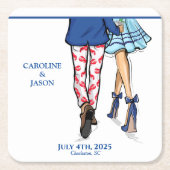 Mode paar rode kreeft Douche bruiloft Kartonnen Onderzetters (Voorkant)