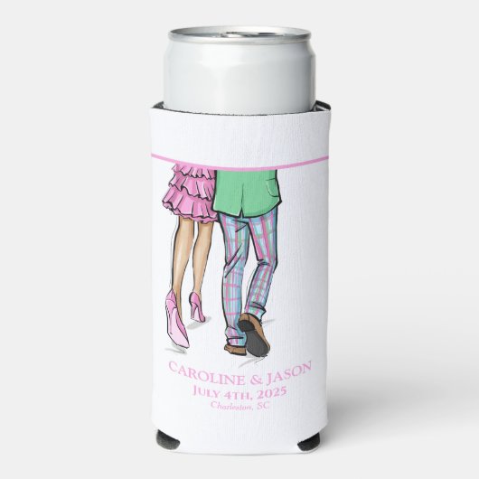 Mode paar rode kreeft Douche bruiloft Seltzer Blikjeskoeler (Seltzer Voorkant)