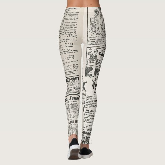 mode Parijs 1919: Antiek krantenpagina Leggings (Achterkant)