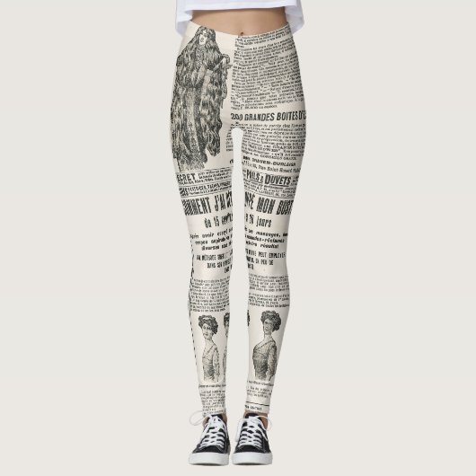mode Parijs 1919: Antiek krantenpagina Leggings (Voorkant)