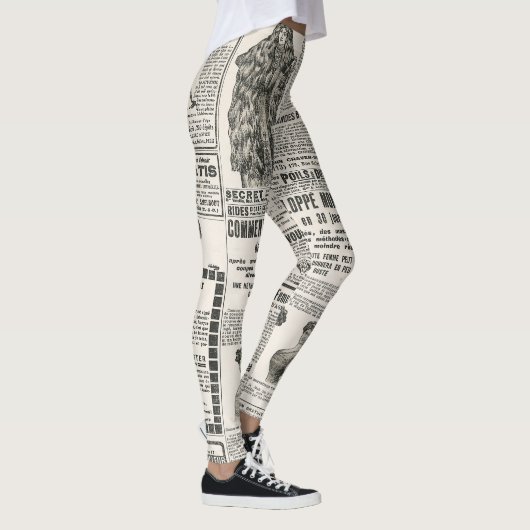 mode Parijs 1919: Antiek krantenpagina Leggings (Rechts)