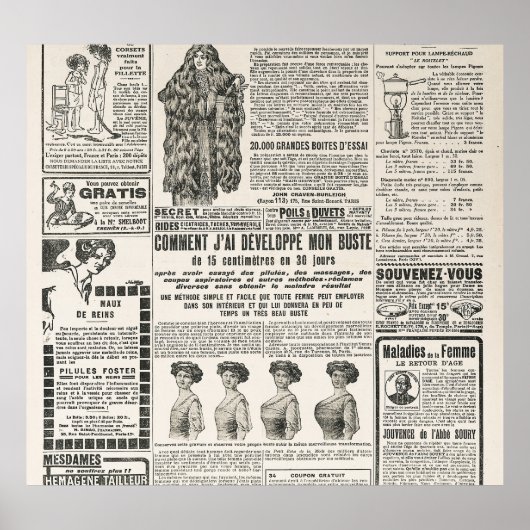 mode Parijs 1919: Antiek krantenpagina Poster (Voorkant)