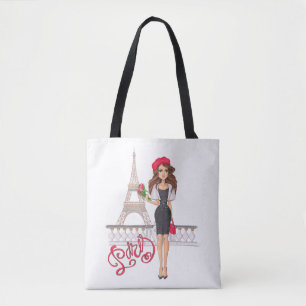 Mode Paris Girl Hand Painted Tote Bag
