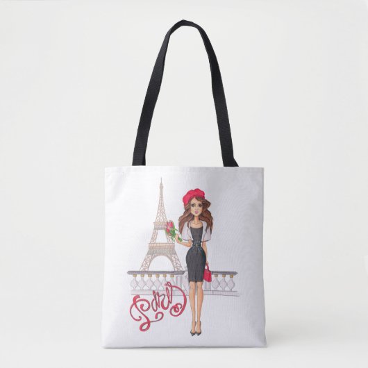Mode Paris Girl Hand Painted Tote Bag (Voorkant)