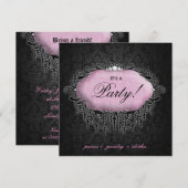 Mode Partij Elegant Damask Pink Grey Kaart (Voorkant / Achterkant)