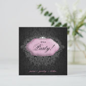 Mode Partij Elegant Damask Pink Grey Kaart (Staand voorkant)