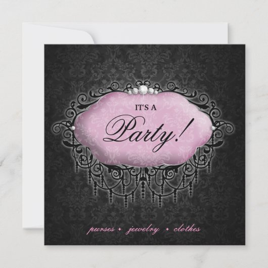 Mode Partij Elegant Damask Pink Grey Kaart (Voorkant)