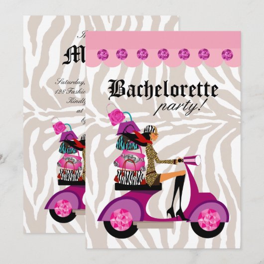 Mode Partij nodigt Scooter Woman Black uit Kaart (Voorkant / Achterkant)