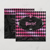 Mode Party Houndstooth Fleur de lis Pink Spring Kaart (Voorkant / Achterkant)