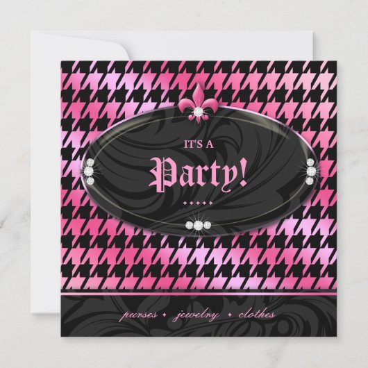 Mode Party Houndstooth Fleur de lis Pink Spring Kaart (Voorkant)
