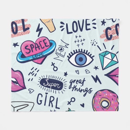 Mode Patch: Pop Art Stickers. Fleece Deken (Voorkant (Horizontaal))