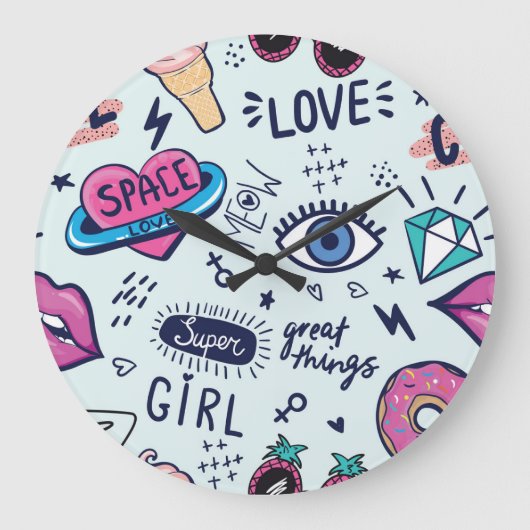 Mode Patch: Pop Art Stickers. Grote Klok (Voorkant)