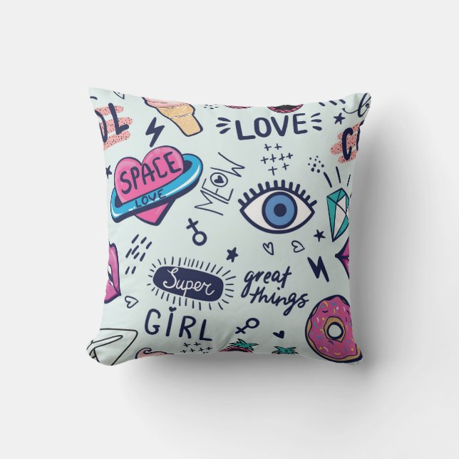 Mode Patch: Pop Art Stickers. Kussen (Voorkant)