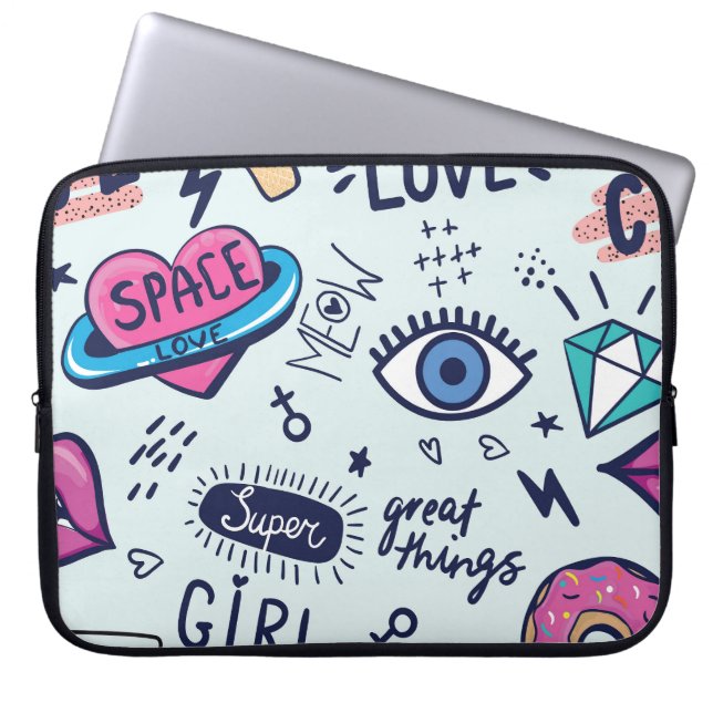 Mode Patch: Pop Art Stickers. Laptop Sleeve (Voorkant)