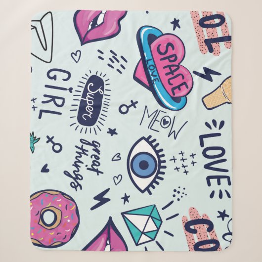 Mode Patch: Pop Art Stickers. Sherpa Deken (Voorkant)