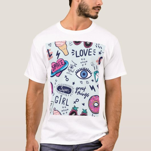 Mode Patch: Pop Art Stickers. T-shirt (Voorkant)