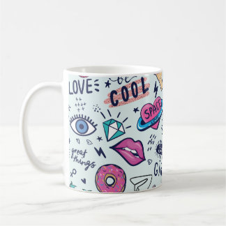 Mode patchbadges. Naadloos patroon met roze g Koffiemok