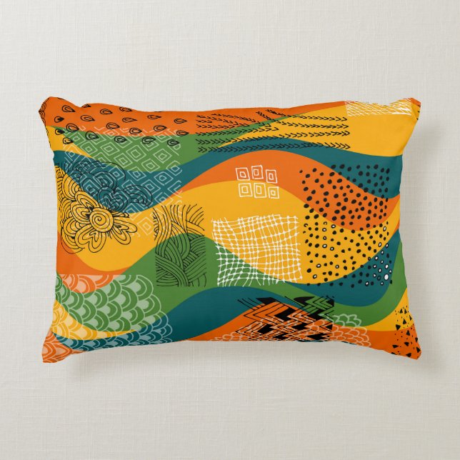 Mode Patchwork: Golvende Abstracte kunst Accent Kussen (Voorkant)