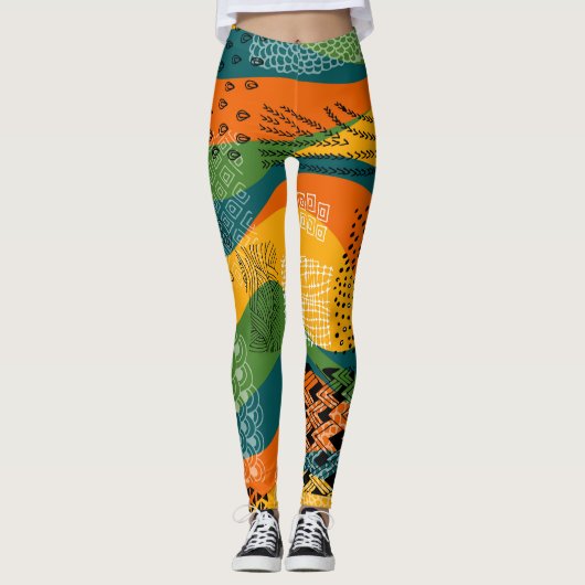 Mode Patchwork: Golvende Abstracte kunst Leggings (Voorkant)