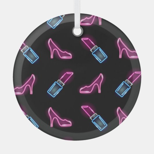 Mode Patroon met Neon Iconen. Glas Ornament (Voorkant)