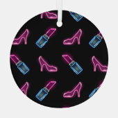 Mode Patroon met Neon Iconen. Glas Ornament (Achterkant)