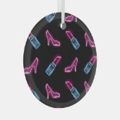 Mode Patroon met Neon Iconen. Glas Ornament (Voorkant Rechts)