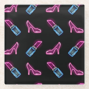 Mode Patroon met Neon Iconen. Glazen Onderzetter