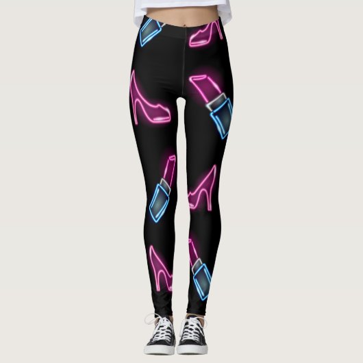 Mode Patroon met Neon Iconen. Leggings (Voorkant)