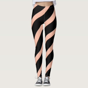 Mode Peach en Zwarte Diagonale Strepen Leggings