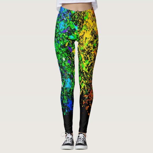 Mode Rainboogkleurverf plakband voor druppels Leggings (Voorkant)