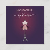 Mode Roos Gold Mannequin Burgundy Seamstress Vierkante Visitekaartje (Voorkant)