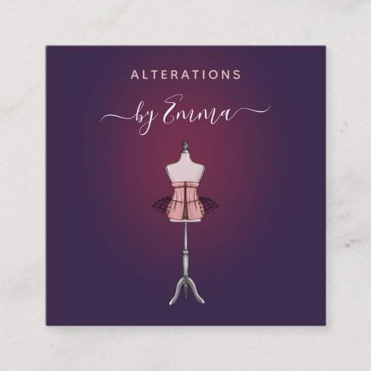 Mode Roos Gold Mannequin Burgundy Seamstress Vierkante Visitekaartje (Voorkant)