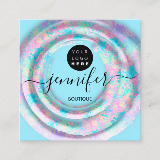 Mode Roze Floral Boutique Logo Pastel Blauw Vierkante Visitekaartje (Voorkant)