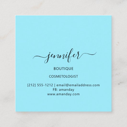 Mode Roze Floral Boutique Logo Pastel Blauw Vierkante Visitekaartje (Achterkant)