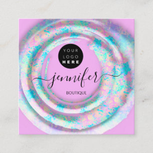 Mode Roze Floral Boutique Logo Pastel Holograaf Vierkante Visitekaartje