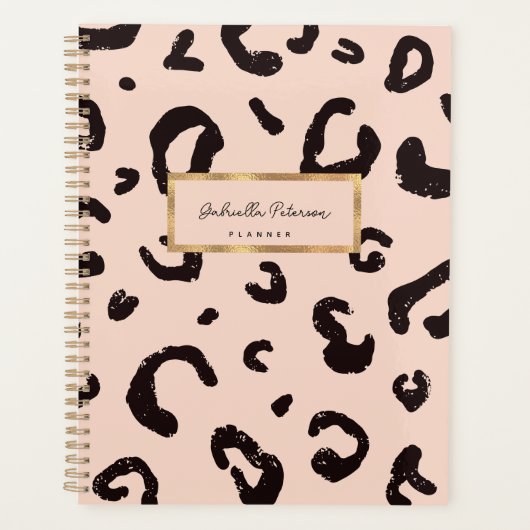 Mode Roze Luipaard Patroon & Script Naam Planner (Voorkant)