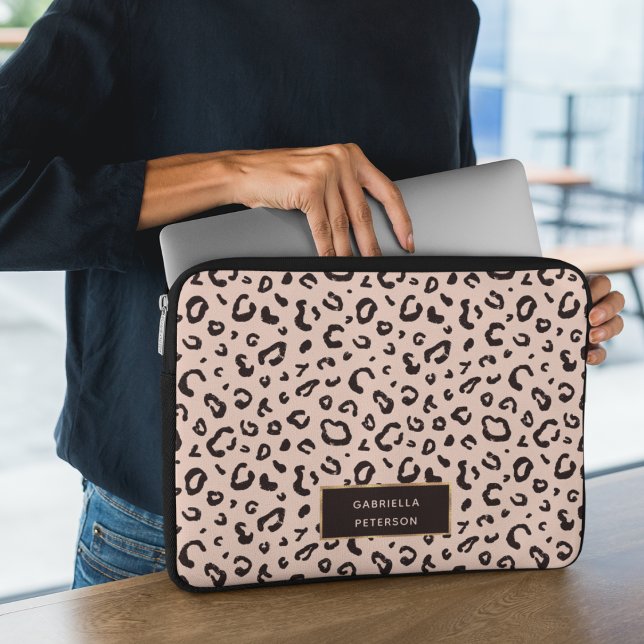 Mode Roze Luipaard Print Monogram Laptop Sleeve (Creator heeft geüpload)