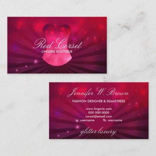 Mode roze rode lux corset lingerie visitekaartje (Voorkant / Achterkant)