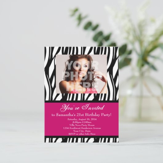 Mode Roze Zebra Custom Party Uitnodigingen (Staand voorkant)