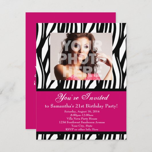Mode Roze Zebra Custom Party Uitnodigingen (Voorkant / Achterkant)